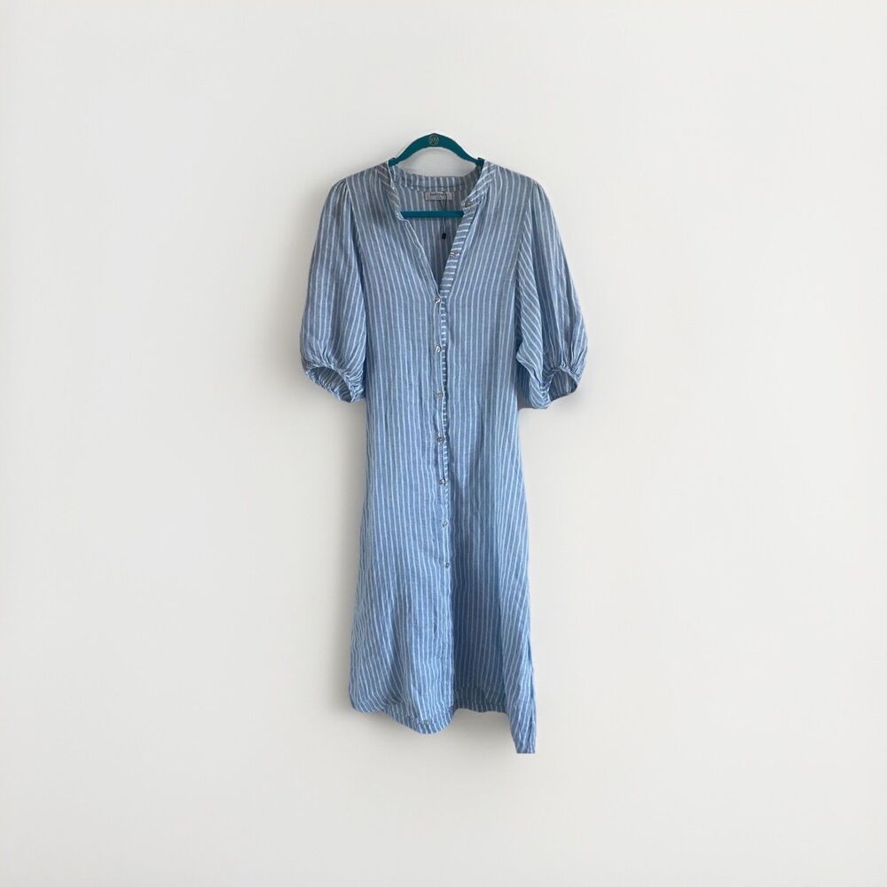 Lanhtropy Bubble Blue Stripe Linen Maxi Dress Medium
